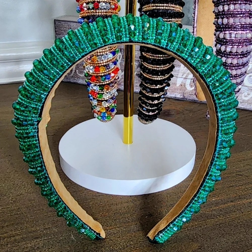 Elegant Beaded Headbands - Green, Multicolor, Purple, Black & Gold